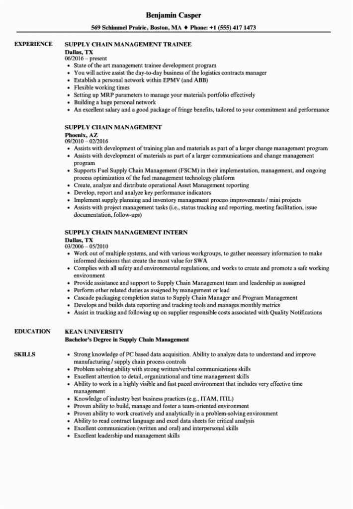 Entry Level Supply Chain Resume Sample Supply Chain Management Resume Sample