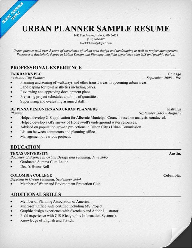 Entry Level Urban Planner Resume Sample Urban Planner Resume Ficial Work Professional