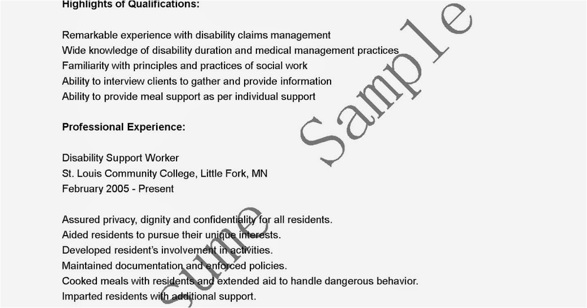 disability support worker resume sample
