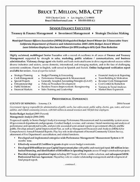 financial manager resume example