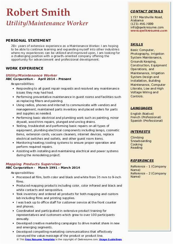 Free Sample Resume for Maintenance Worker Maintenance Worker Resume Samples