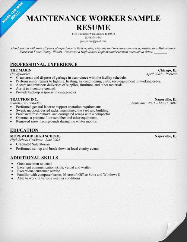 Free Sample Resume for Maintenance Worker Pin On Resume Samples Across All Industries