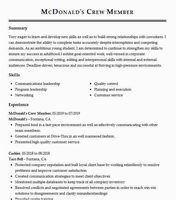 Mcdonald S Shift Manager Resume Sample Mcdonald S Shift Manager Resume Example Mcdonald S