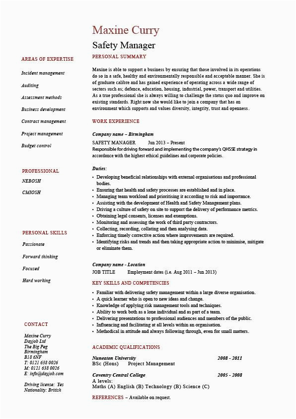 safety manager resume 1336