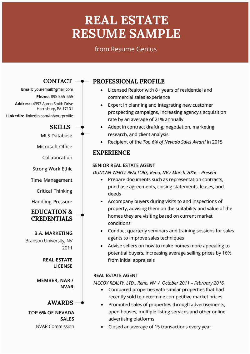 Real Estate Sales Agent Resume Sample Real Estate Agent Resume & Writing Guide