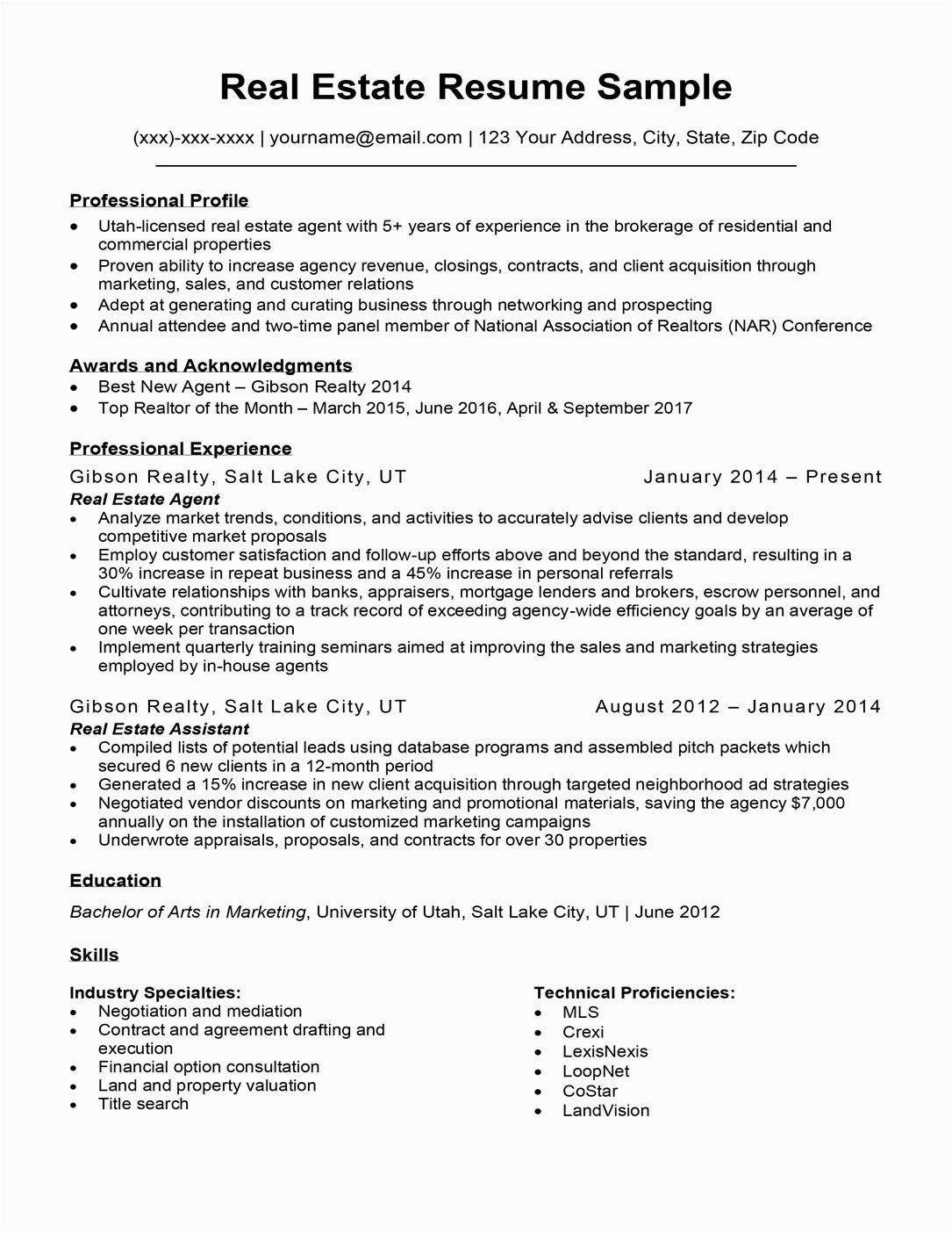 real estate resume example