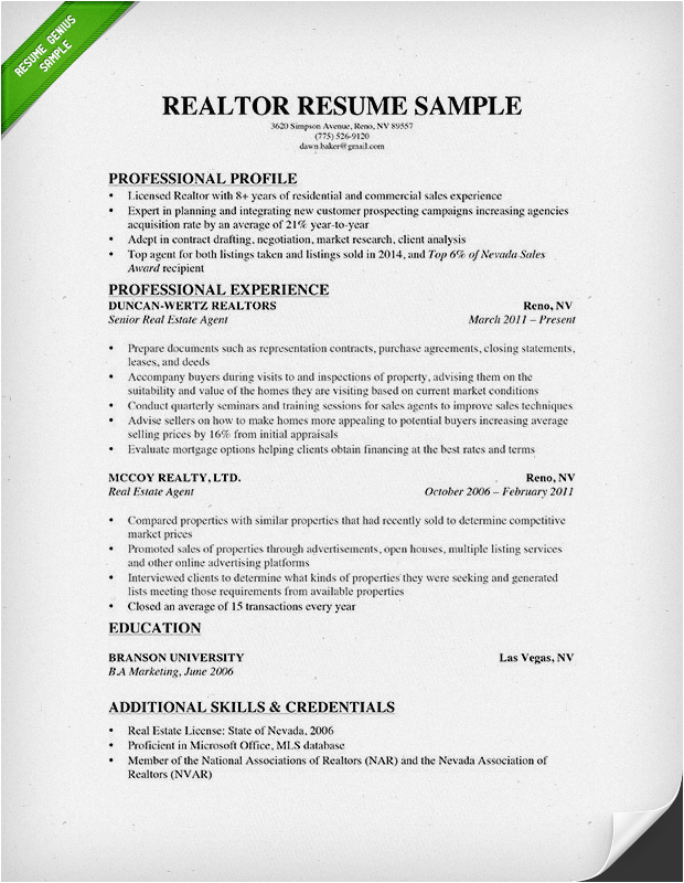 real estate resume example