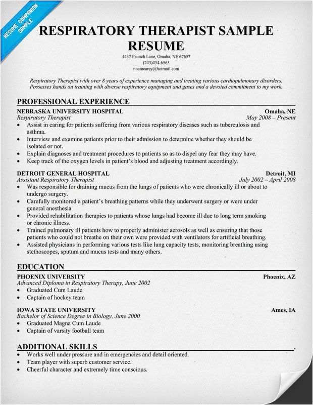 Respiratory therapist New Grad Resume Sample Free Resume Respiratory therapist Resume