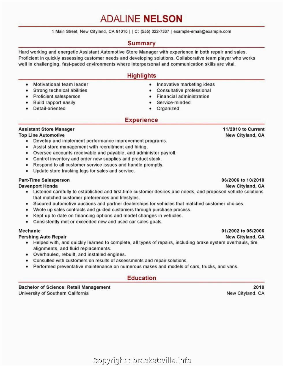 best retail outlet manager resume