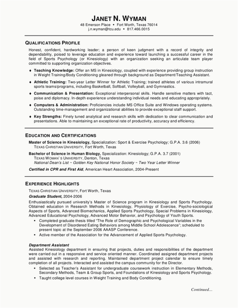 Sample Academic Resume for Graduate School Graduate Student Resume Example