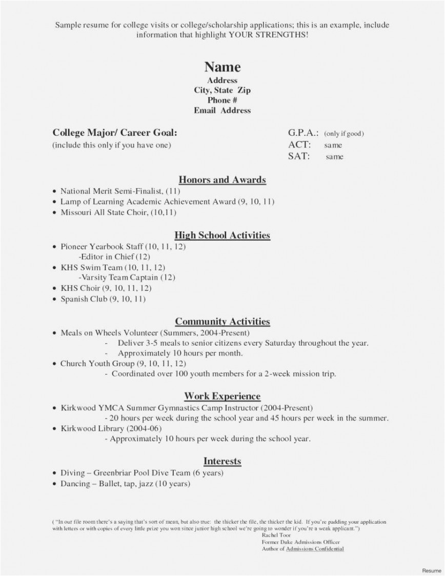 college admission resume template
