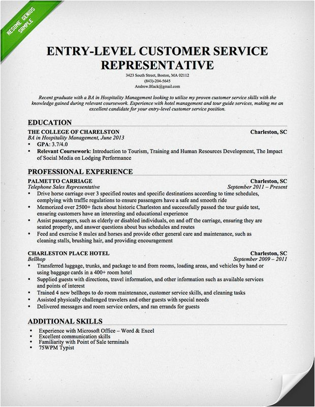 Sample Entry Level Customer Service Resume Entry Level Customer Service Representative Resume