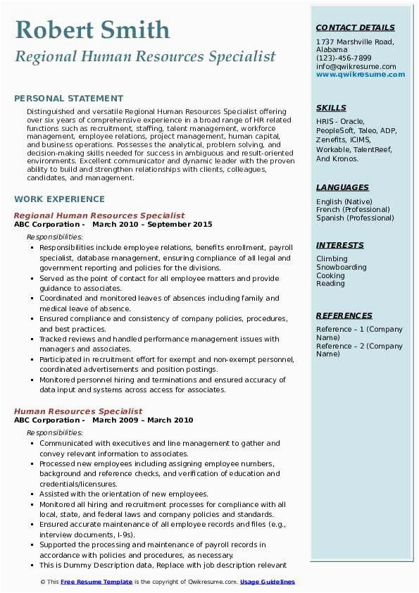 Sample Federal Human Resources Specialist Resume 25 Human Resource Specialist Resume