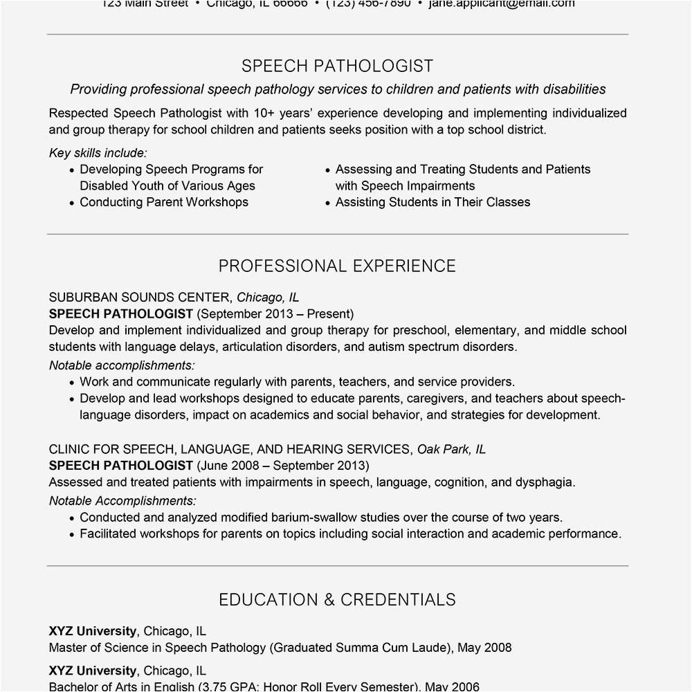 speech pathologist resume and cover letter examples