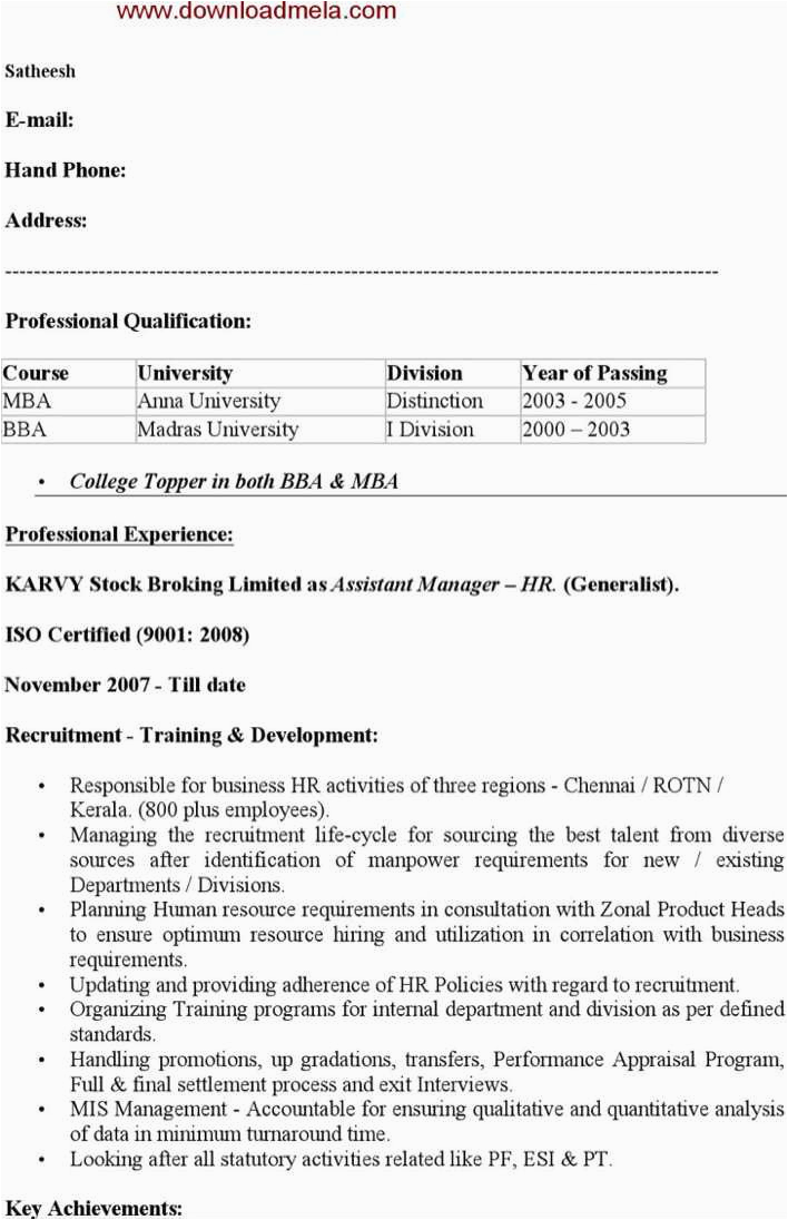 assistant manager hr resume example