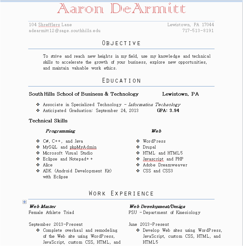 resume cover letter and references
