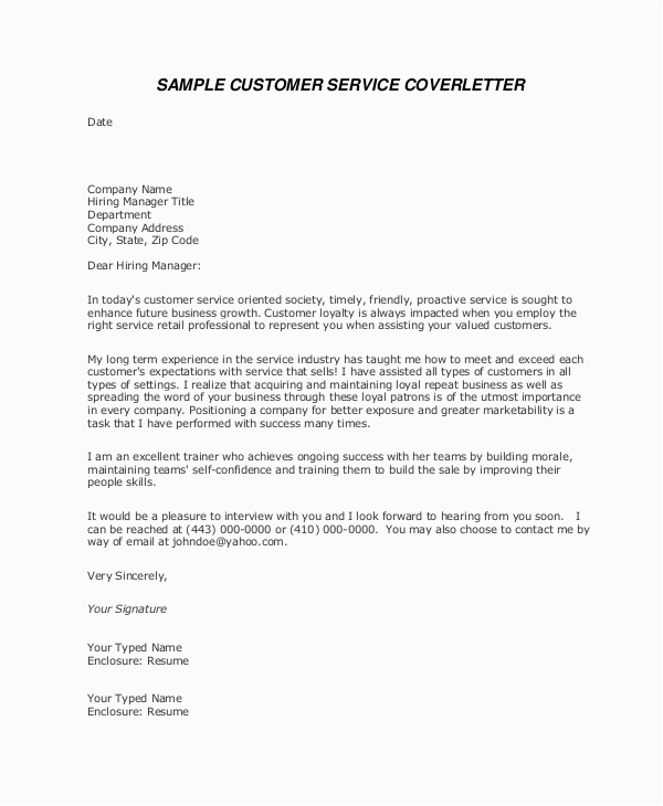 cover letter sample for customer