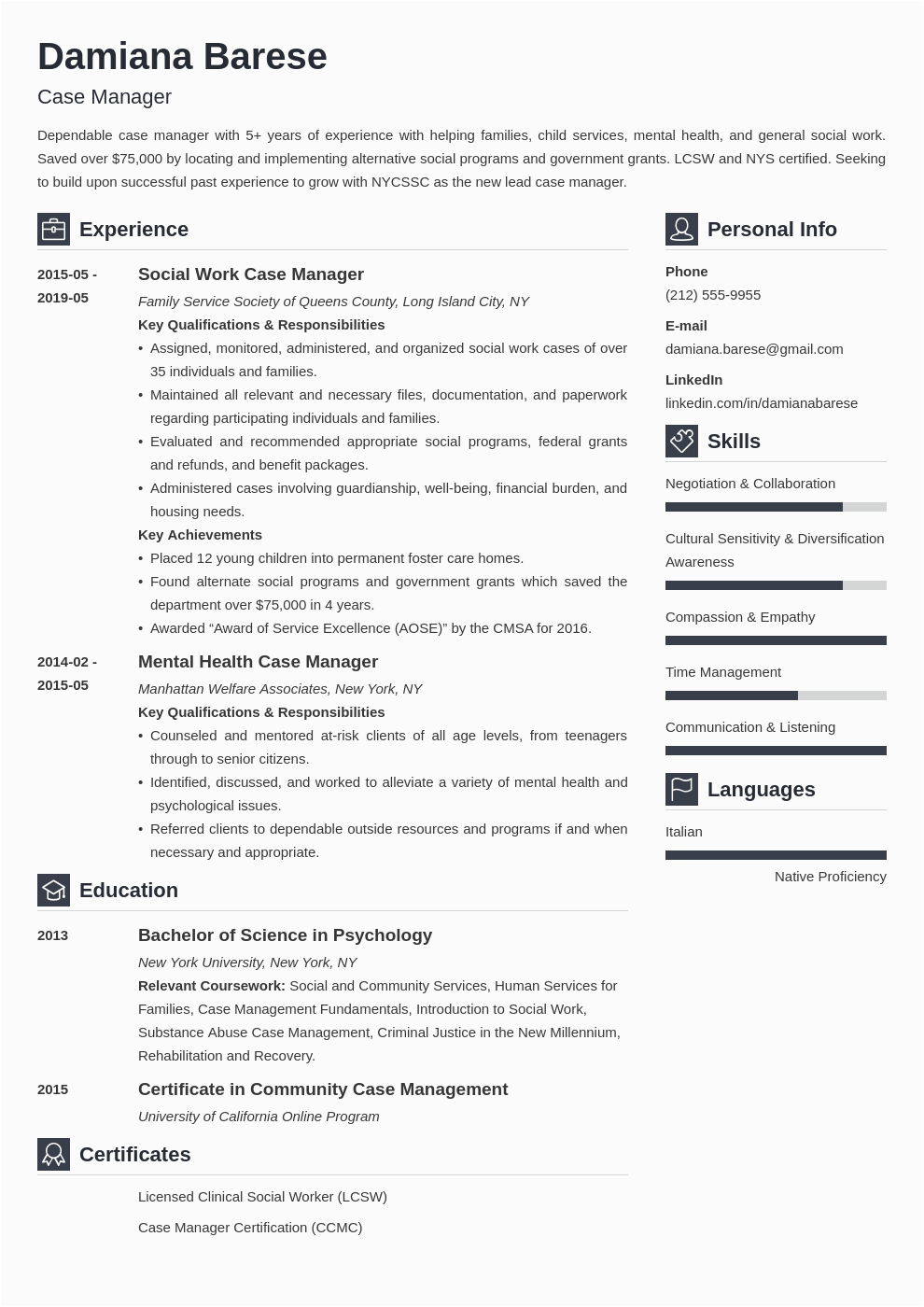 case manager resume example