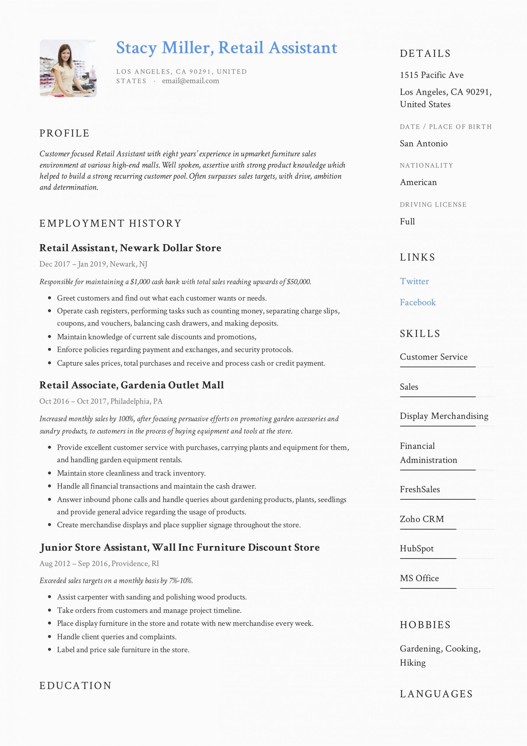 Sample Resume for Aldi Retail assistant Modern Retail assistant Resume Template Design Tips