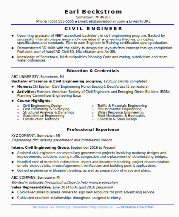 Sample Resume for Civil Engineer Fresh Graduate Civil Engineer Resume Graduate