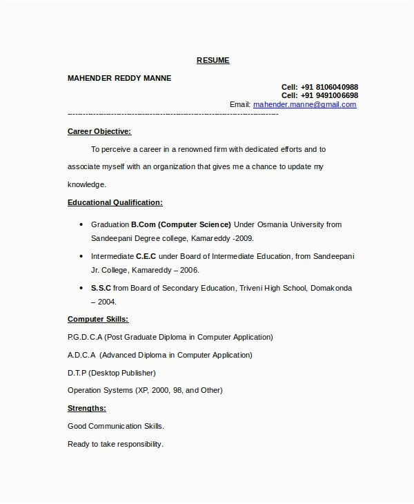 Sample Resume for Diploma In Computer Science 12 Puter Science Resume Templates Pdf Doc
