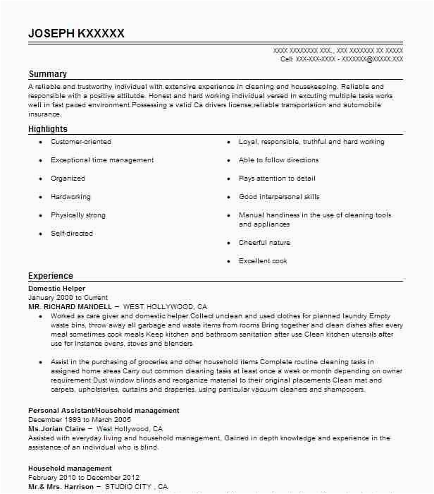 resume for domestic helper