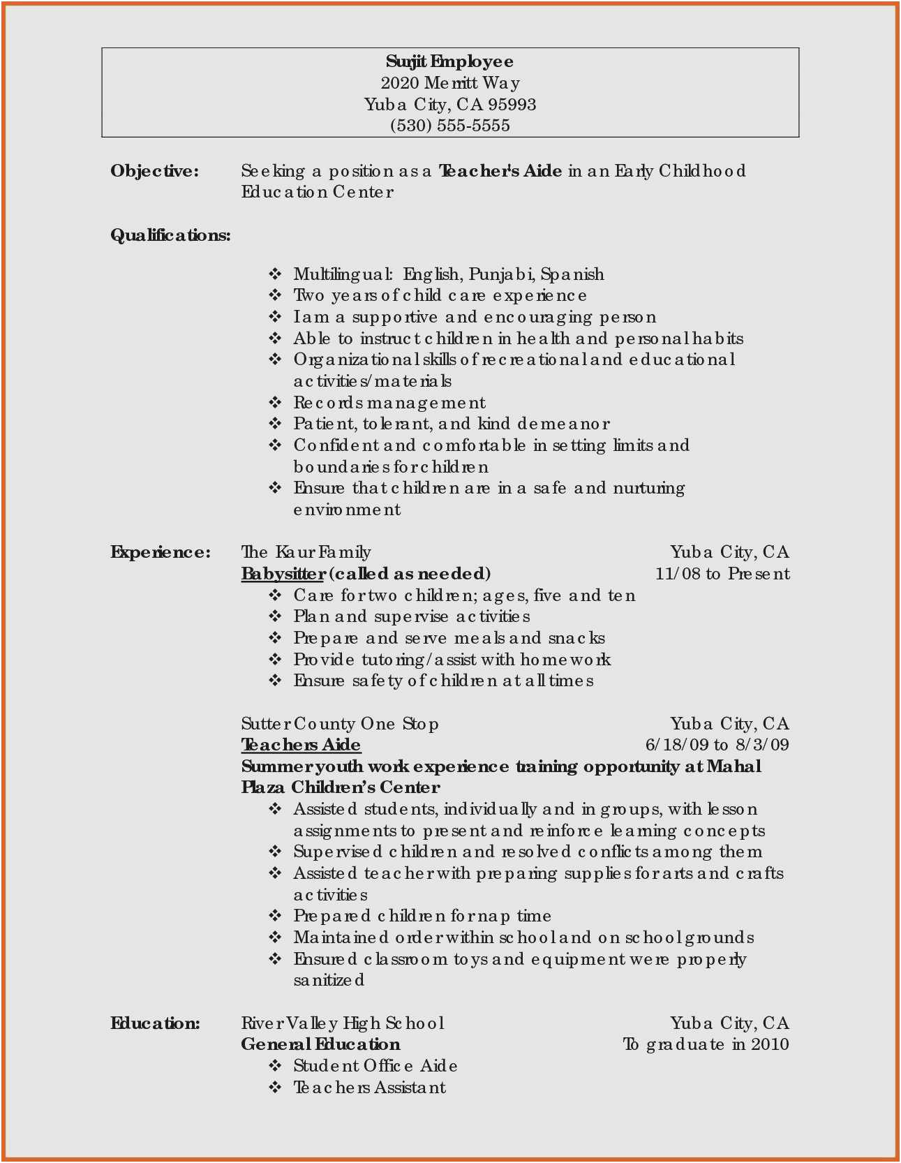 early childhood education resume