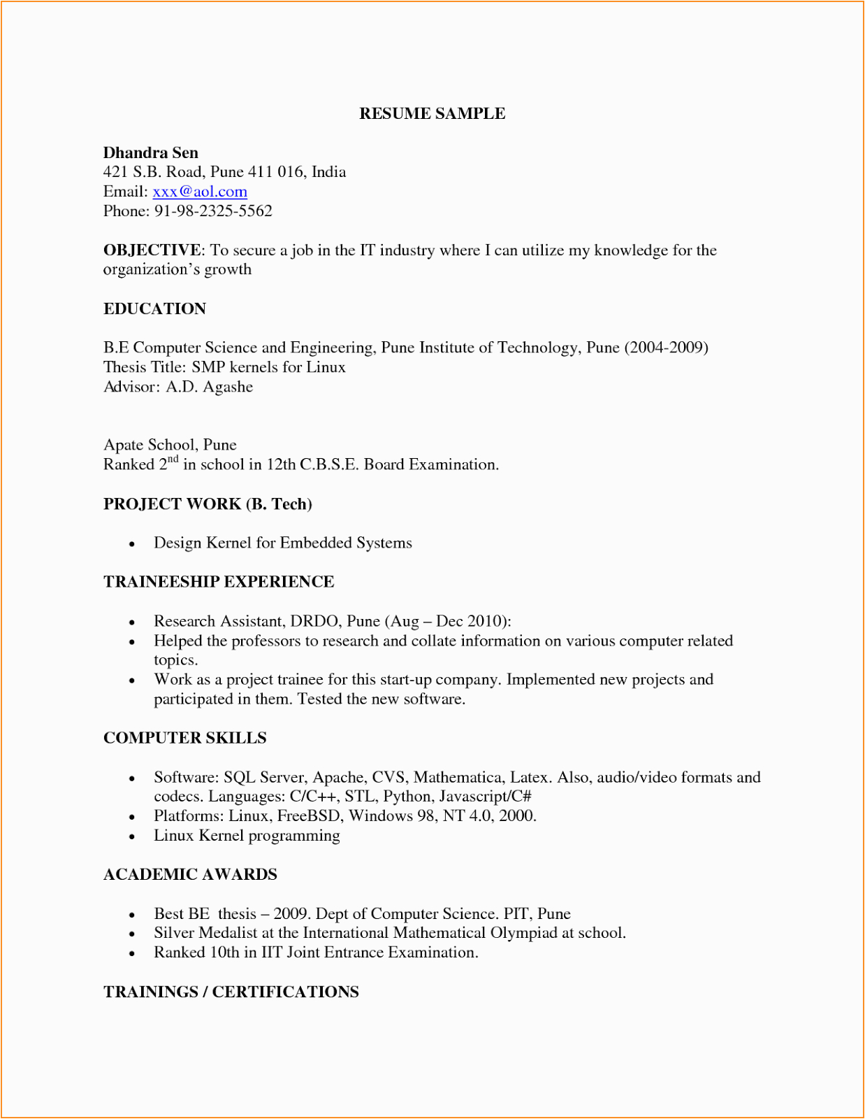 resume format for freshers engineers ece