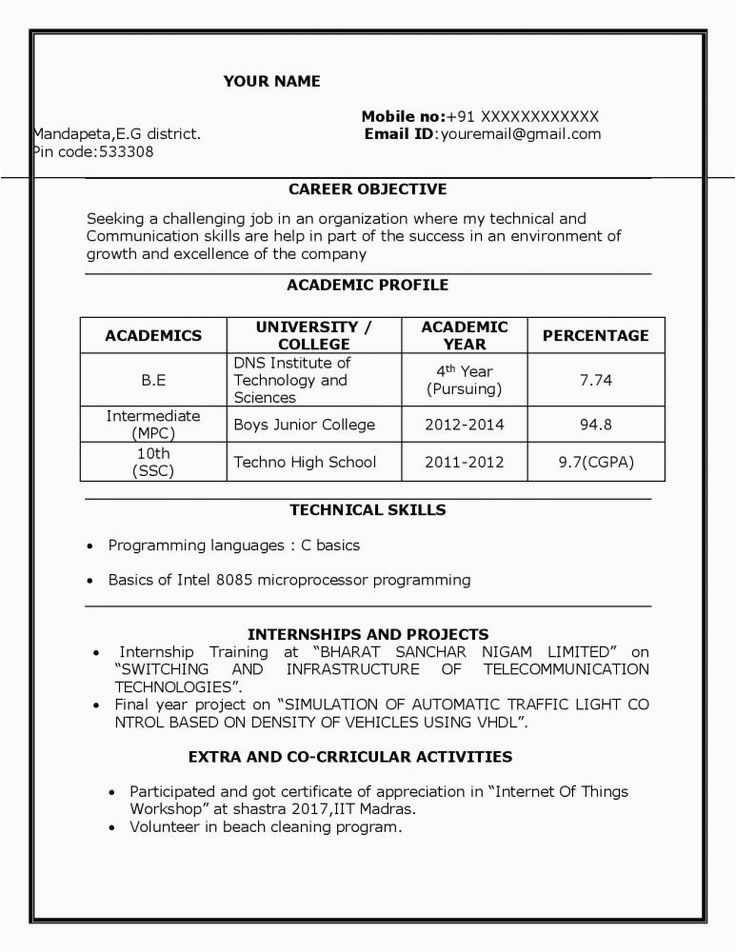 Sample Resume for Ece Fresh Graduate Sample Resume for Freshers Elegant Sample Resume for B