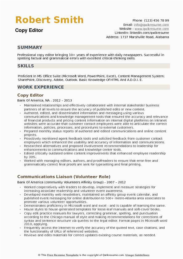 Sample Resume for Experienced Copy Editor Copy Editor Resume Samples