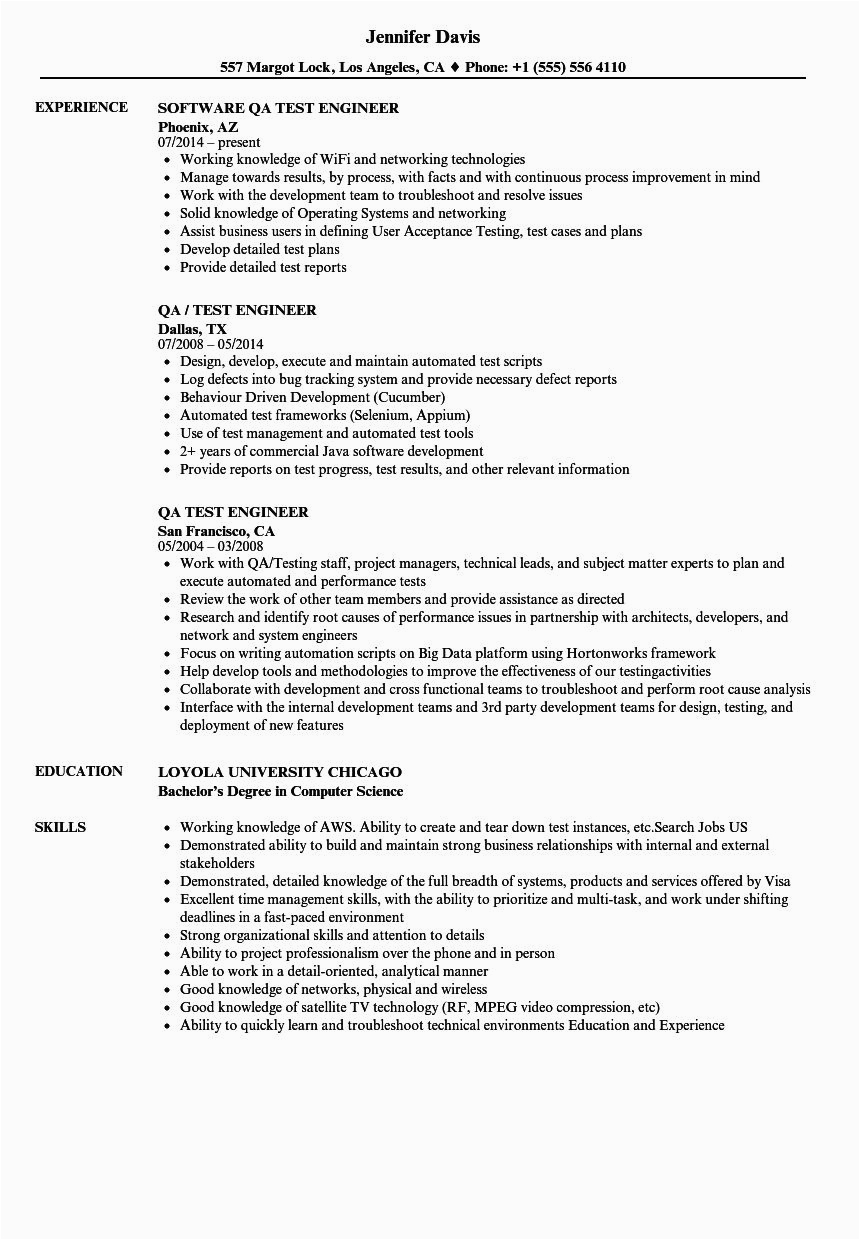 Sample Resume for Experienced Database Test Engineer Pin On Free Templates Designs