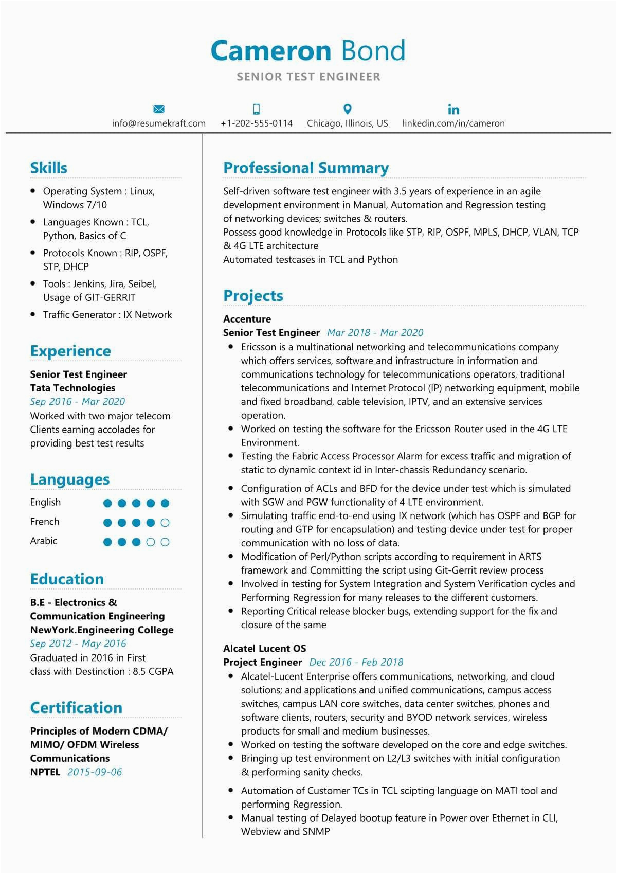 Sample Resume for Experienced Database Test Engineer Senior Test Engineer Resume Sample Resumekraft