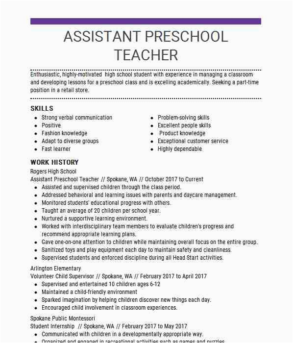 kindergarten teacher assistant resume examples