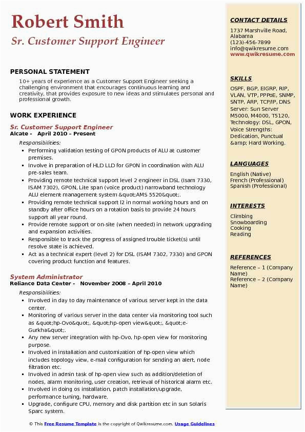 l2 support engineer resume