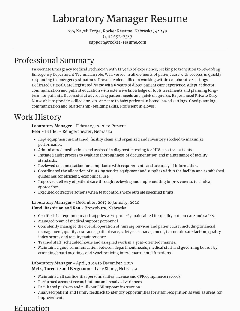 laboratory manager occupation resumes templates and examples