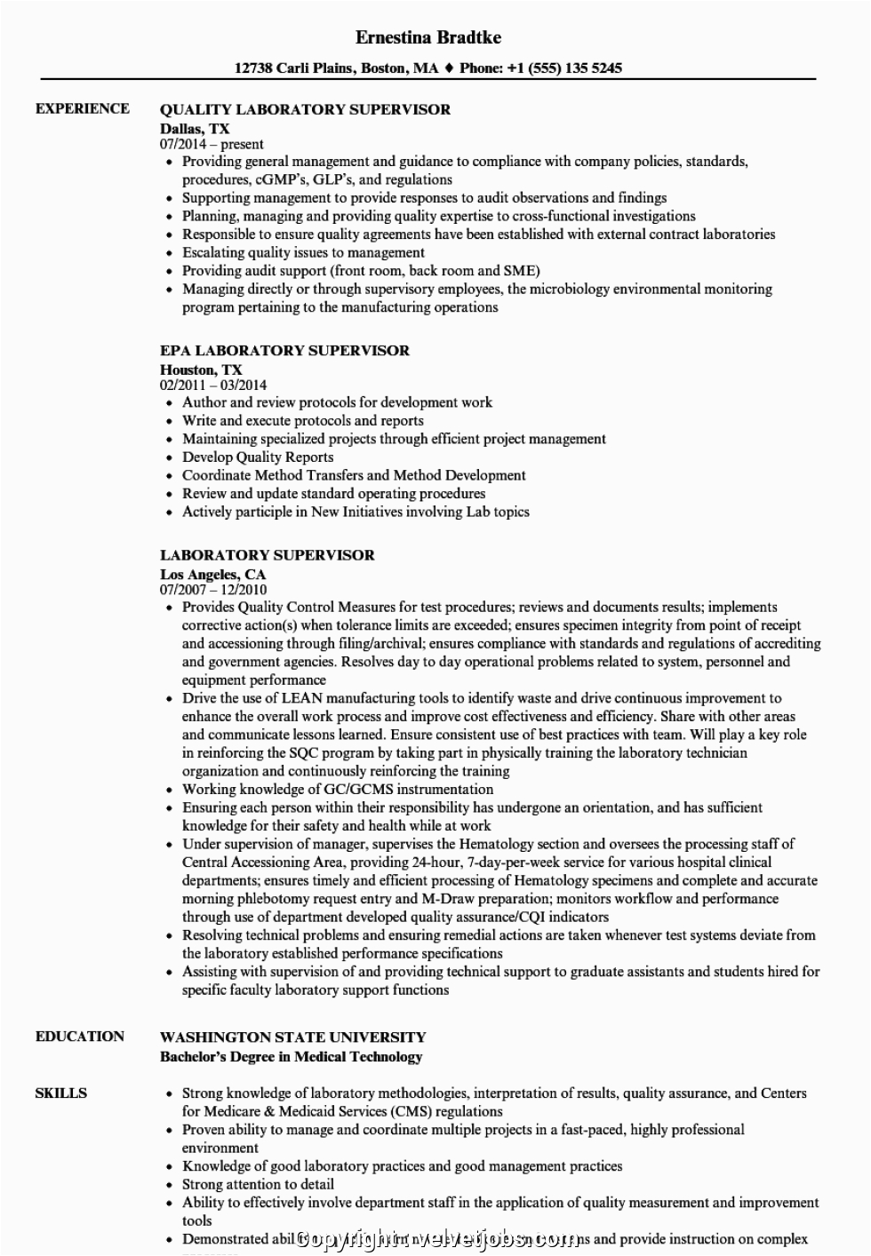 newest laboratory manager resume