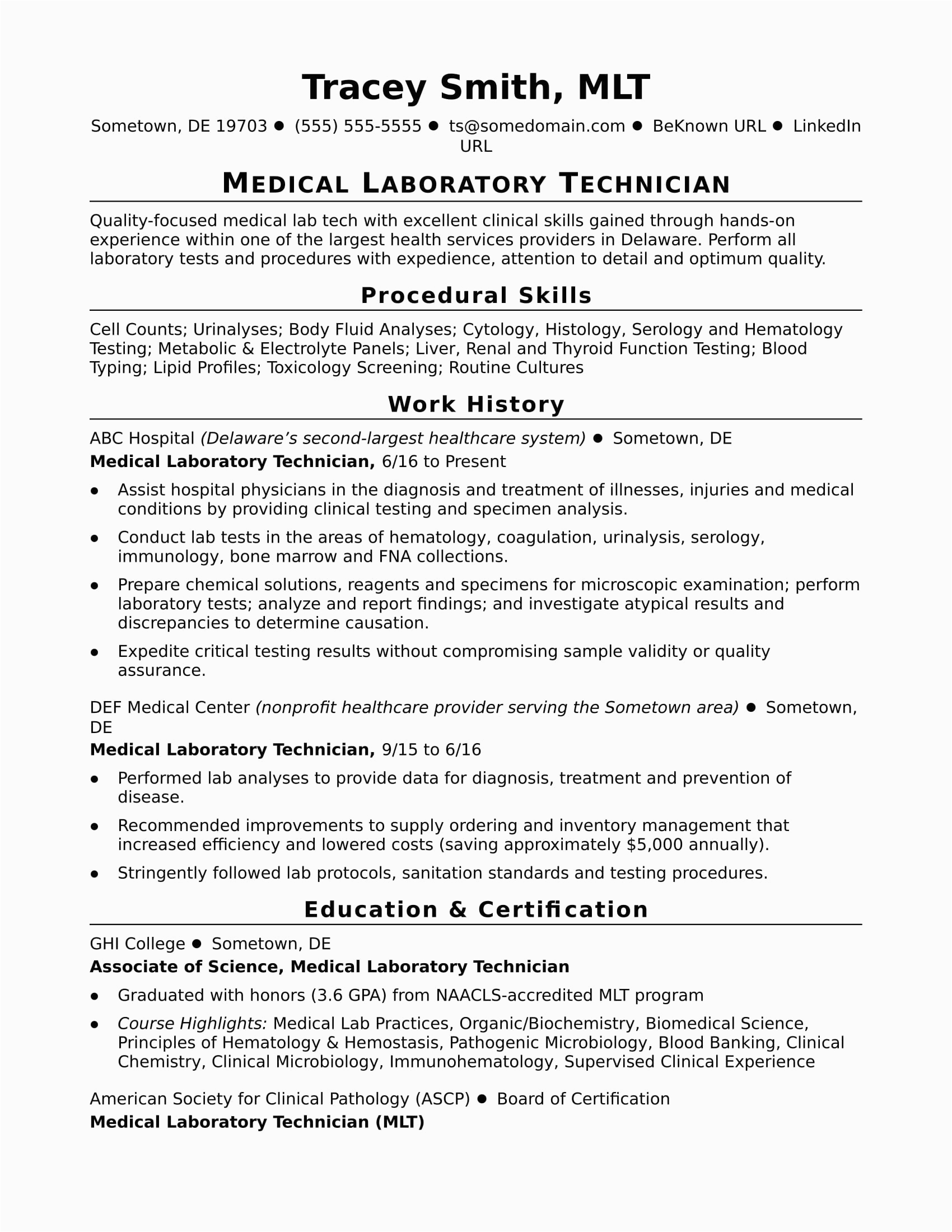 Sample Resume for Lab Technician Entry Level Entry Level Lab Technician Resume Sample