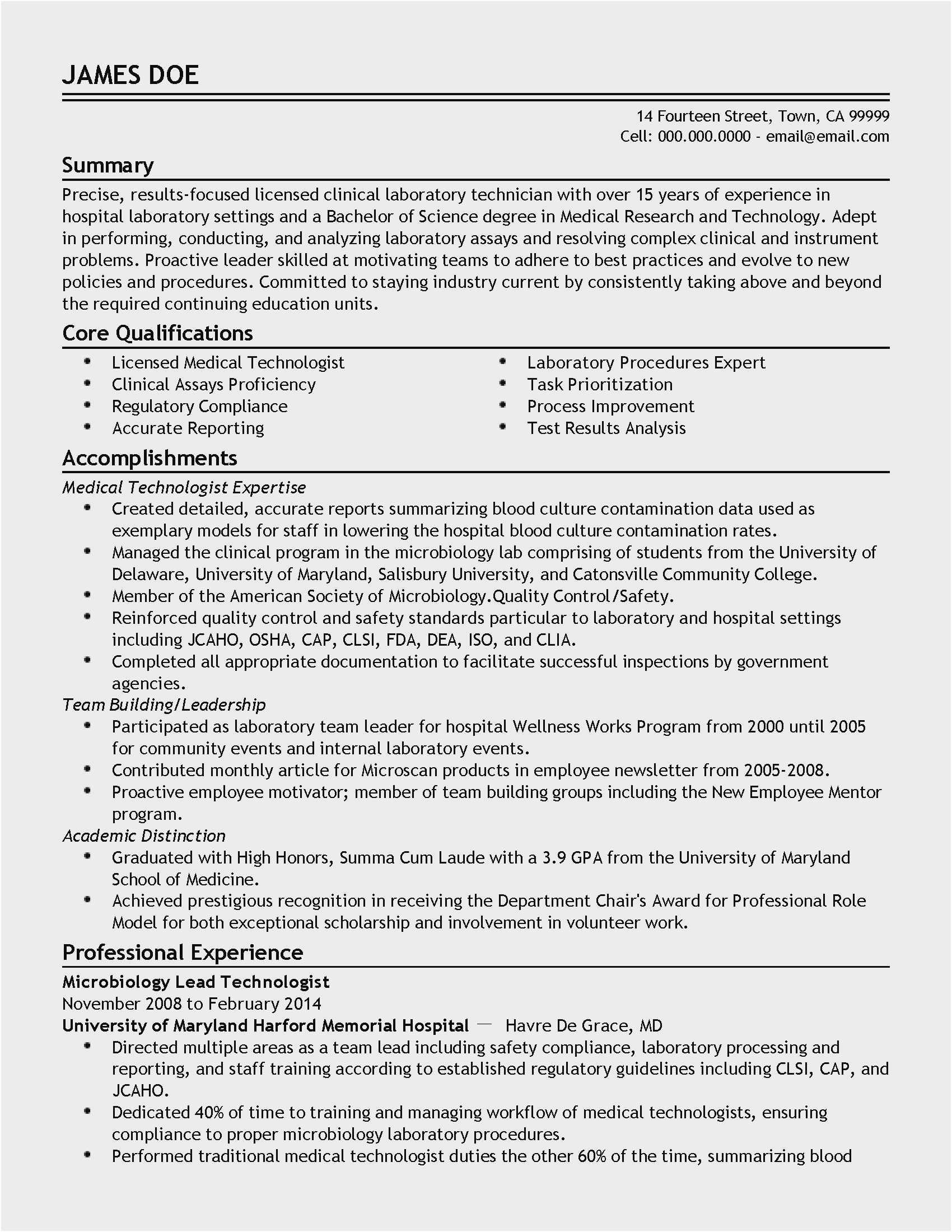 free collection 20 medical laboratory technician resume sample picture 2