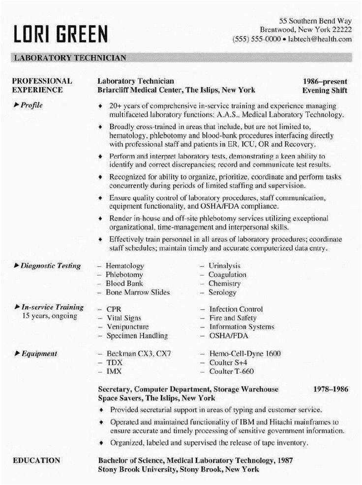 Sample Resume for Lab Technician Entry Level Laboratory Technician Resume Sample & Template Midlevel