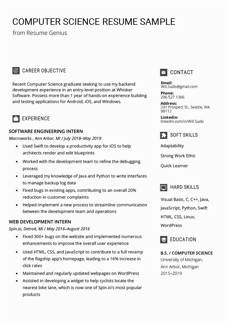 Sample Resume for Lecturer In Computer Science with Experience 23 Example Puter Science Resume In 2020
