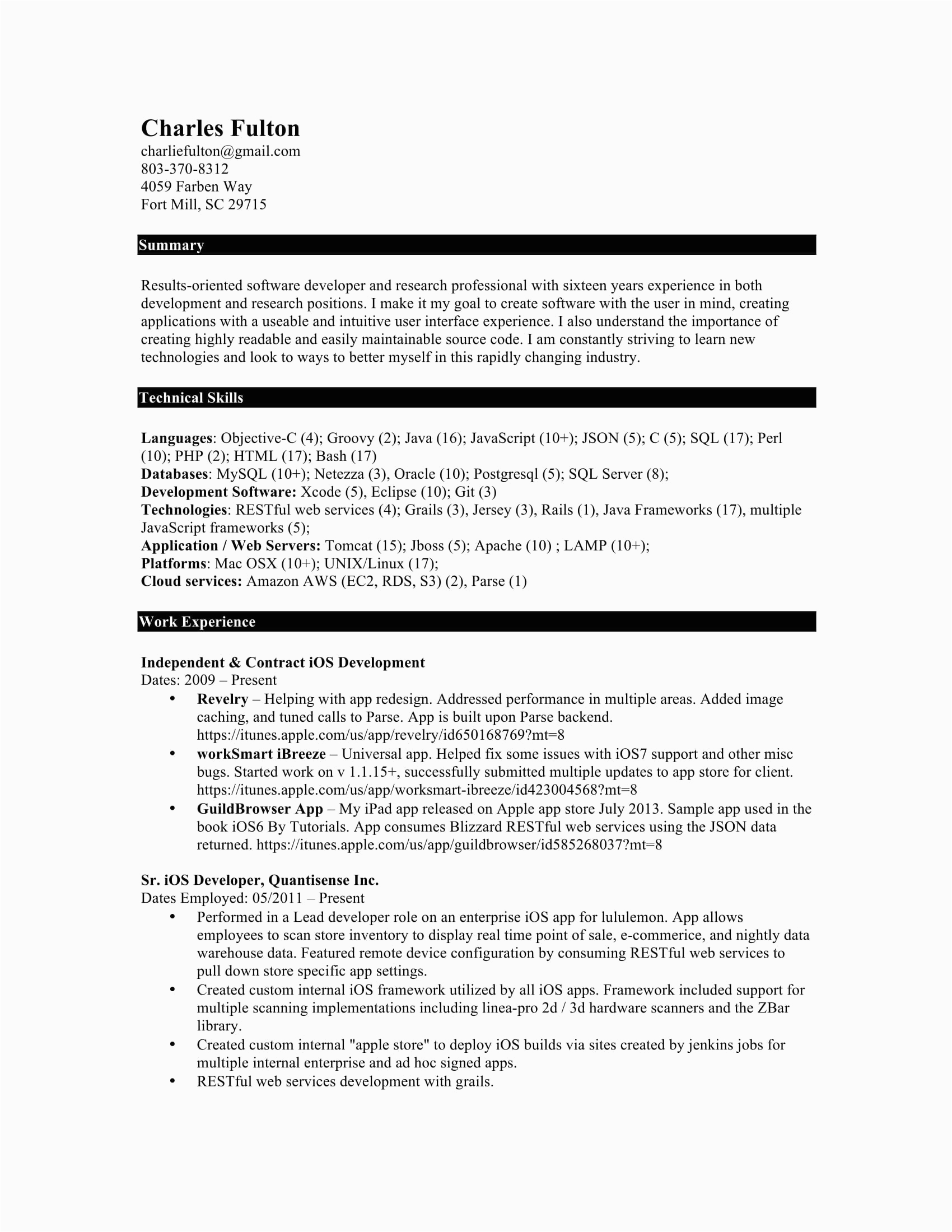 2 year experience resume format for