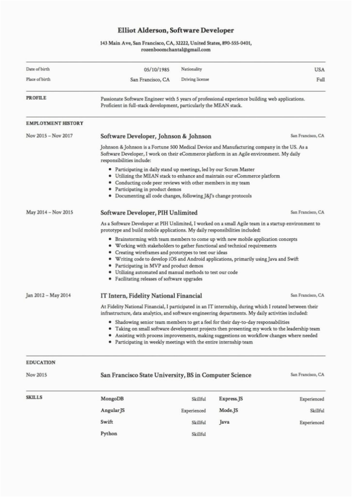 awesome cv template for software engineer fresher pictures