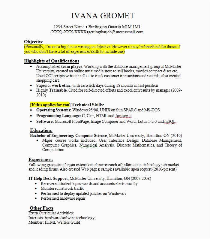 sample resume for new grads or students with little to no work experience