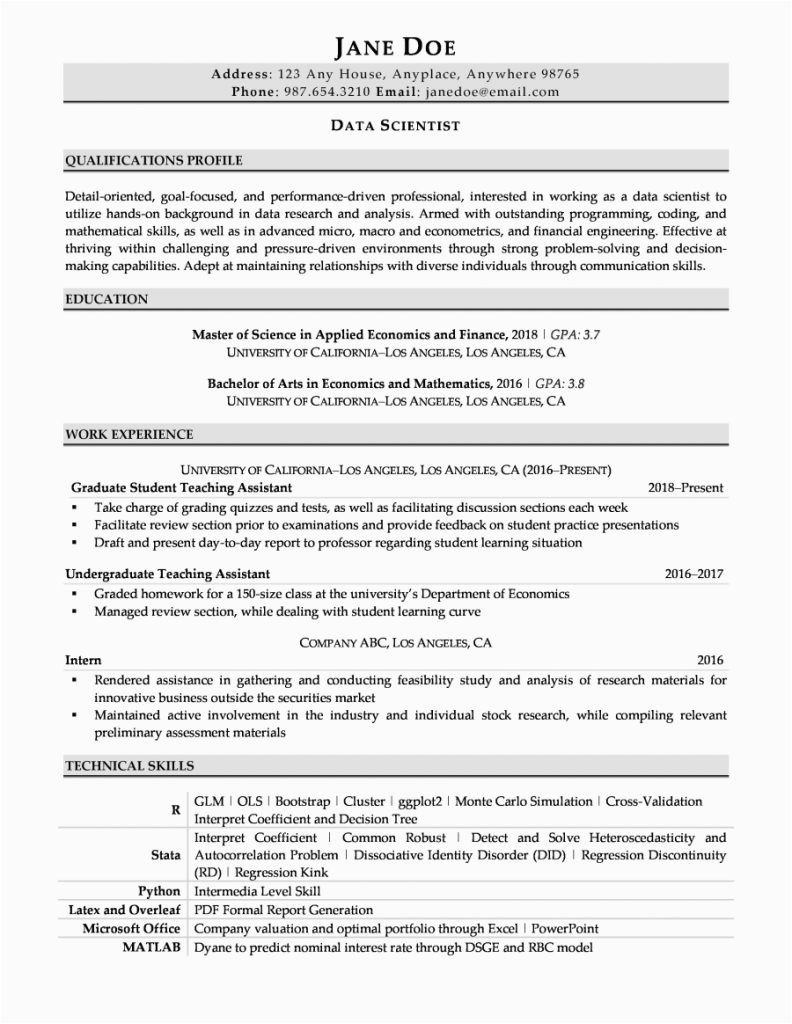 resume no working experience