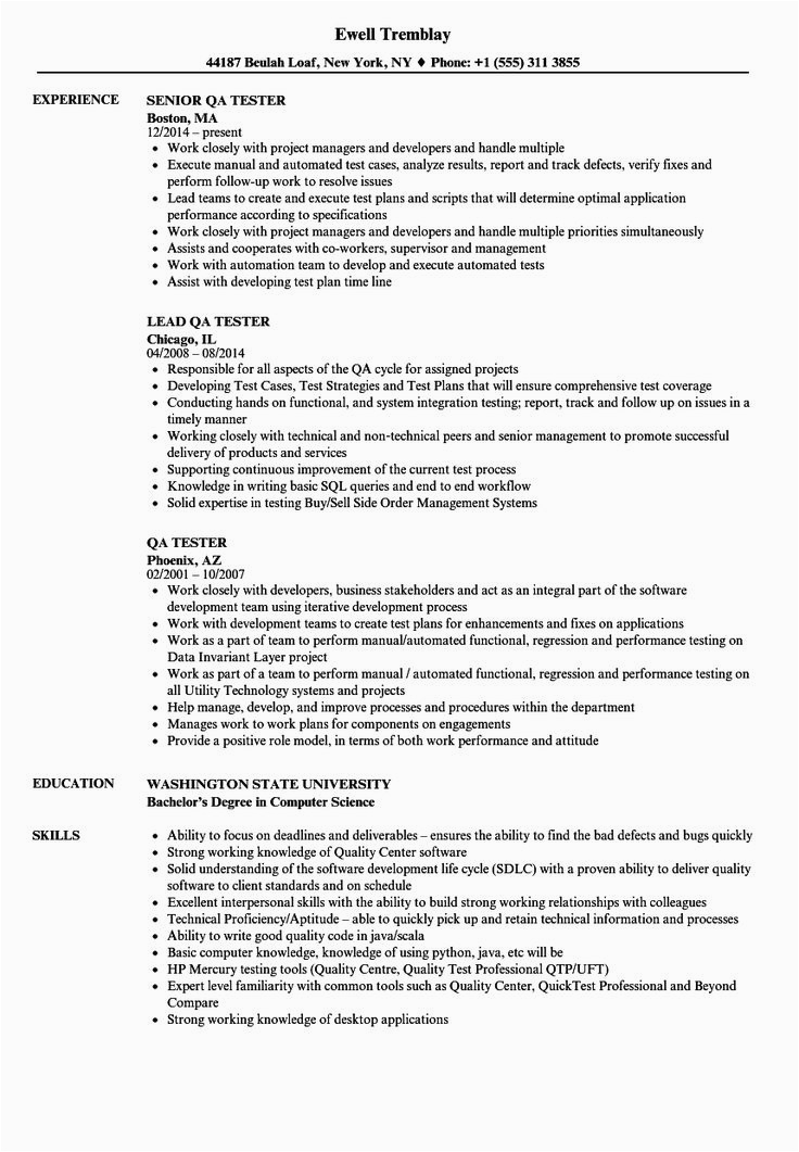 Sample Resume for Testing with 3 Year Experience Manual Tester Resume 3 Years Experience Unique Qa Tester