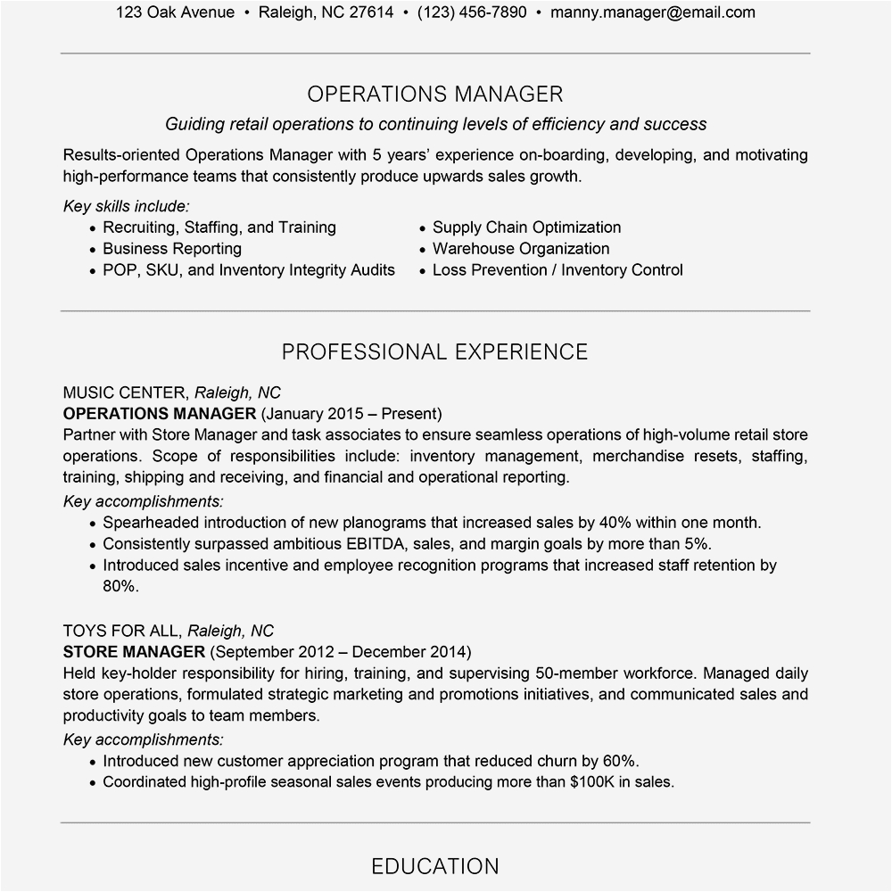 management resume examples