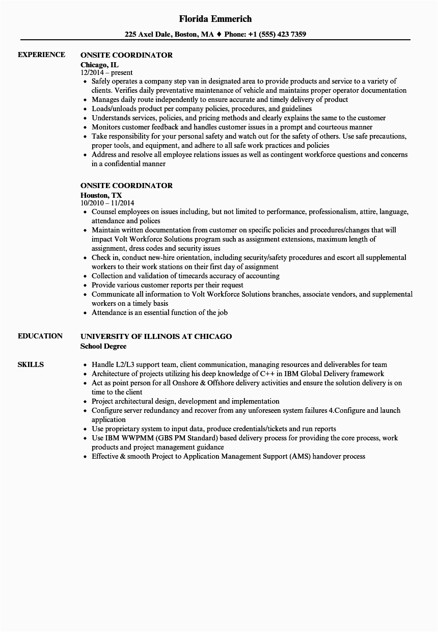 Sample Resume with Onsite Work Experience Site Coordinator Resume Samples