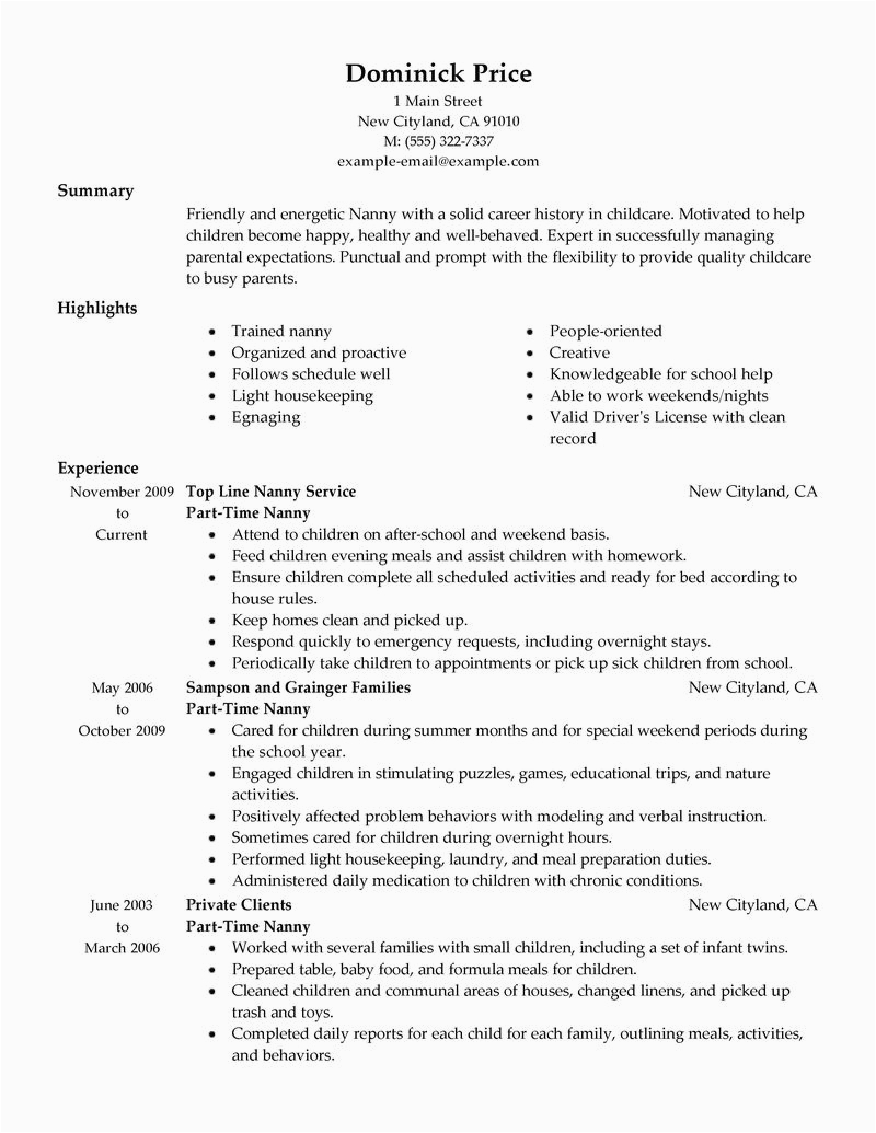 part time job resume examples 2017 for a student