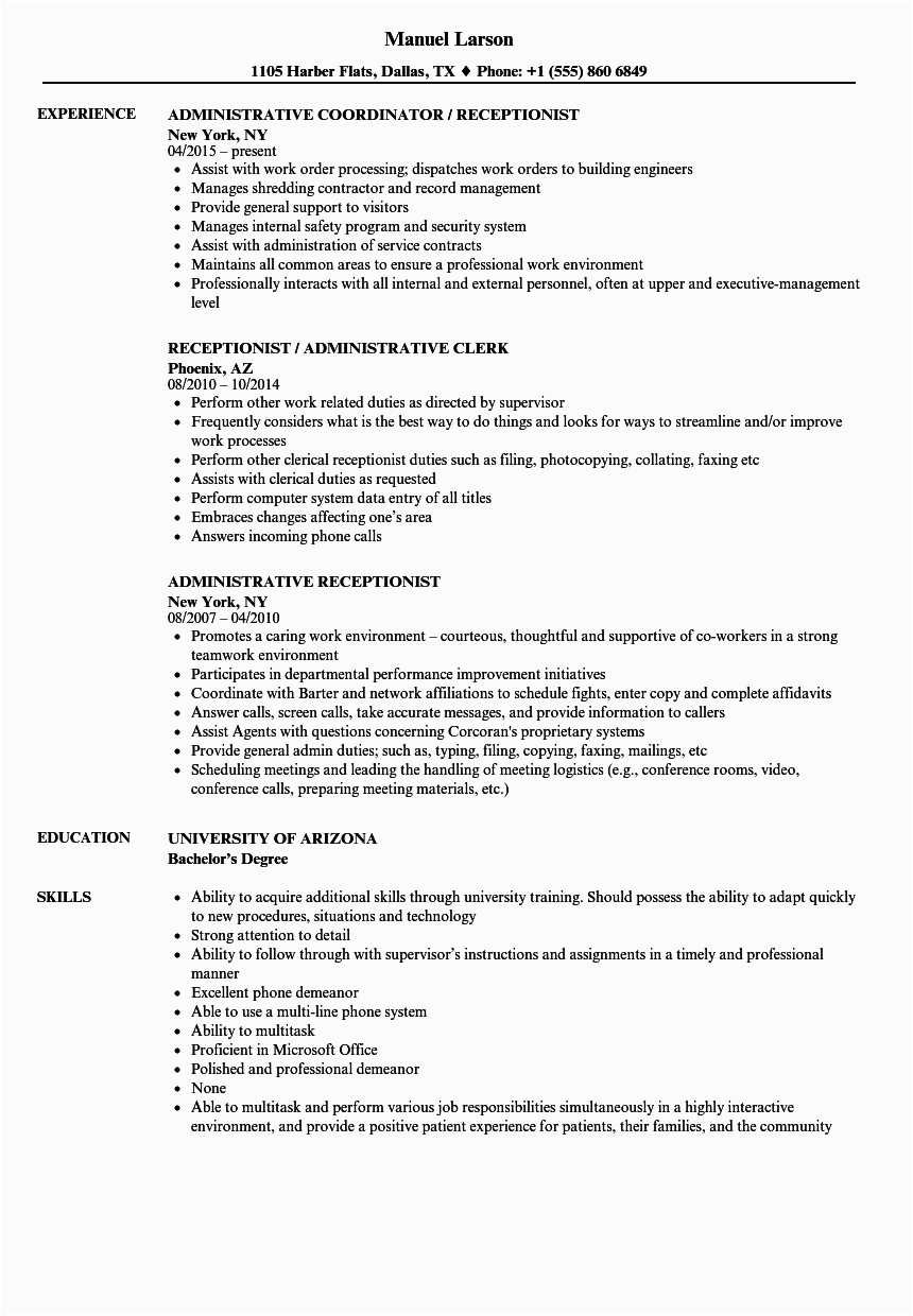 resumes examples for receptionist