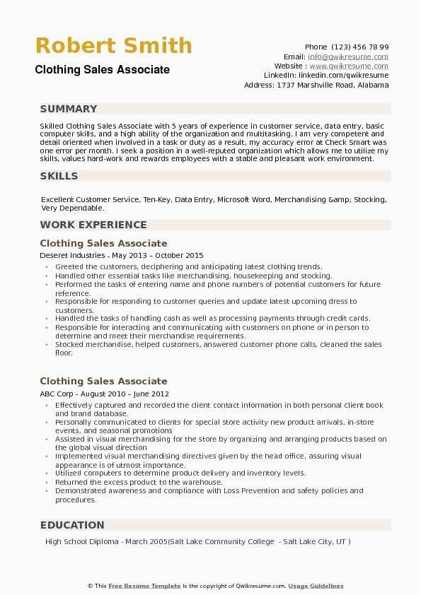 Sample Retail Sales associate Resume with No Experience Resume for Retail Sales associate with No Experience Fresh